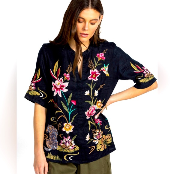 Johnny Was Maisie Embroidered Linen Blouse M - Picture 2 of 12